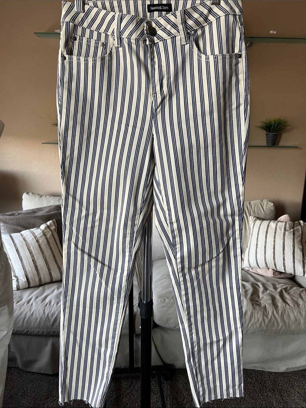 Striped Ankle Pants in Cream and Navy